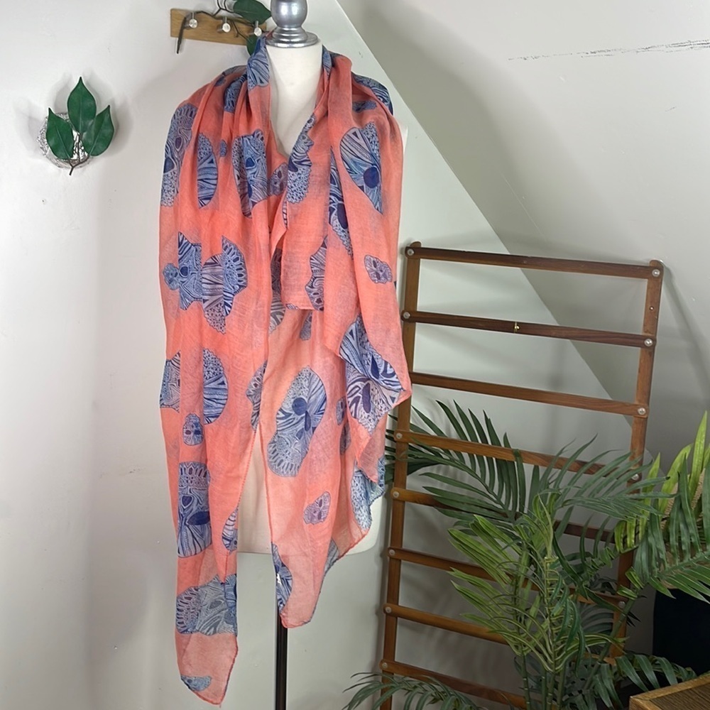70X40 Coral And Blue Versatile Skull Scarf Wrap